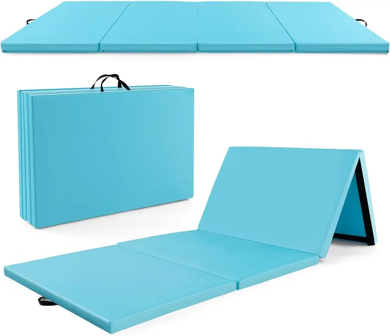 Foldable 10' x 4' Gymnastics Mat – 2-Inch PU Leather Tumbling Pad with Secure Hook-and-Loop Closure
