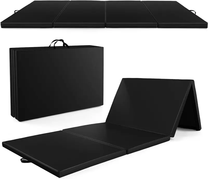 Foldable 10' x 4' Gymnastics Mat – 2-Inch PU Leather Tumbling Pad with Secure Hook-and-Loop Closure