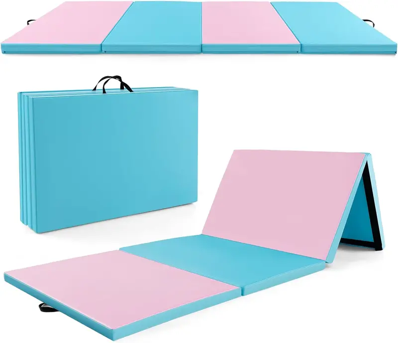 Foldable 10' x 4' Gymnastics Mat – 2-Inch PU Leather Tumbling Pad with Secure Hook-and-Loop Closure