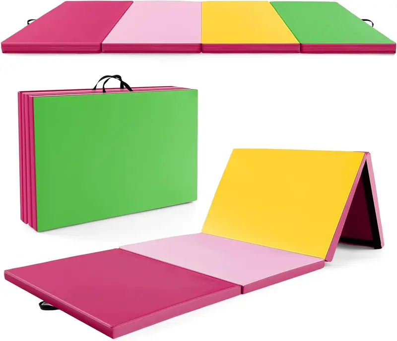 Foldable 10' x 4' Gymnastics Mat – 2-Inch PU Leather Tumbling Pad with Secure Hook-and-Loop Closure