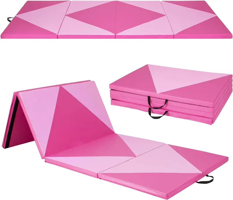 Foldable 10' x 4' Gymnastics Mat – 2-Inch PU Leather Tumbling Pad with Secure Hook-and-Loop Closure