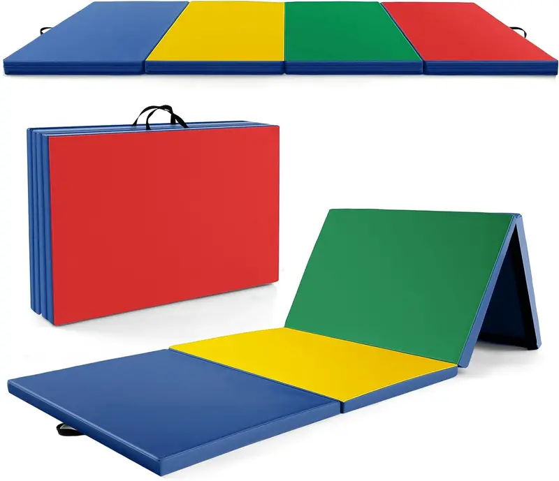 Foldable 10' x 4' Gymnastics Mat – 2-Inch PU Leather Tumbling Pad with Secure Hook-and-Loop Closure