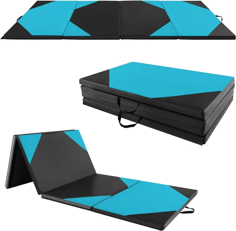 Foldable 10' x 4' Gymnastics Mat – 2-Inch PU Leather Tumbling Pad with Secure Hook-and-Loop Closure