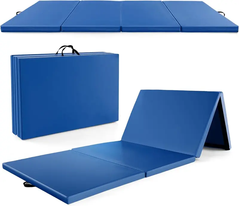 Foldable 10' x 4' Gymnastics Mat – 2-Inch PU Leather Tumbling Pad with Secure Hook-and-Loop Closure