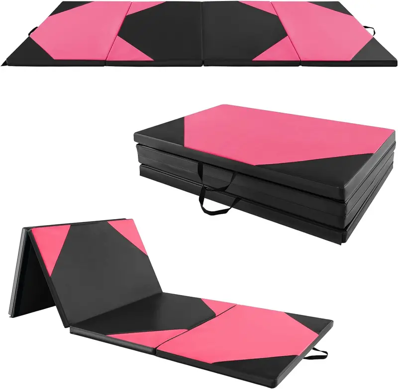 Foldable 10' x 4' Gymnastics Mat – 2-Inch PU Leather Tumbling Pad with Secure Hook-and-Loop Closure