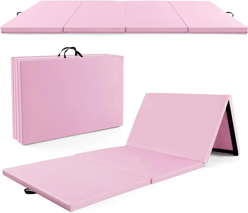Foldable 10' x 4' Gymnastics Mat – 2-Inch PU Leather Tumbling Pad with Secure Hook-and-Loop Closure