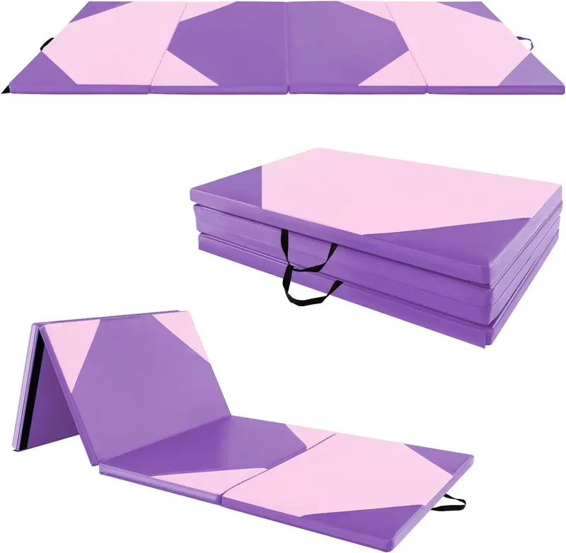 Foldable 10' x 4' Gymnastics Mat – 2-Inch PU Leather Tumbling Pad with Secure Hook-and-Loop Closure