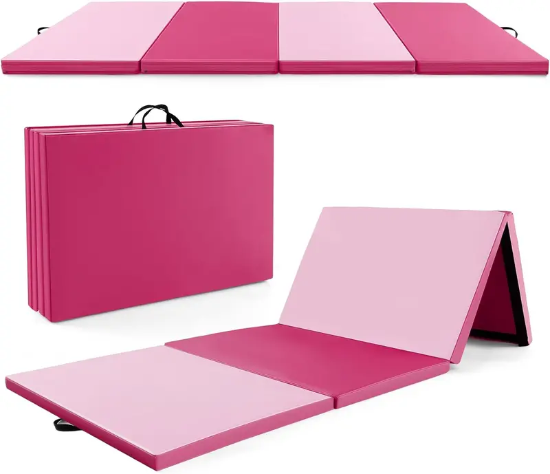 Foldable 10' x 4' Gymnastics Mat – 2-Inch PU Leather Tumbling Pad with Secure Hook-and-Loop Closure