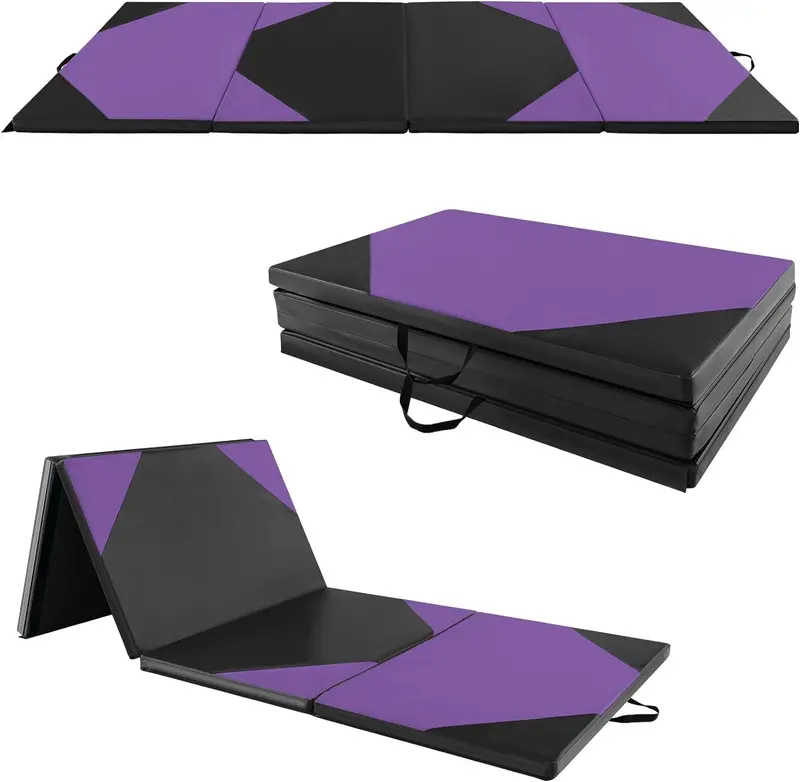 Foldable 10' x 4' Gymnastics Mat – 2-Inch PU Leather Tumbling Pad with Secure Hook-and-Loop Closure