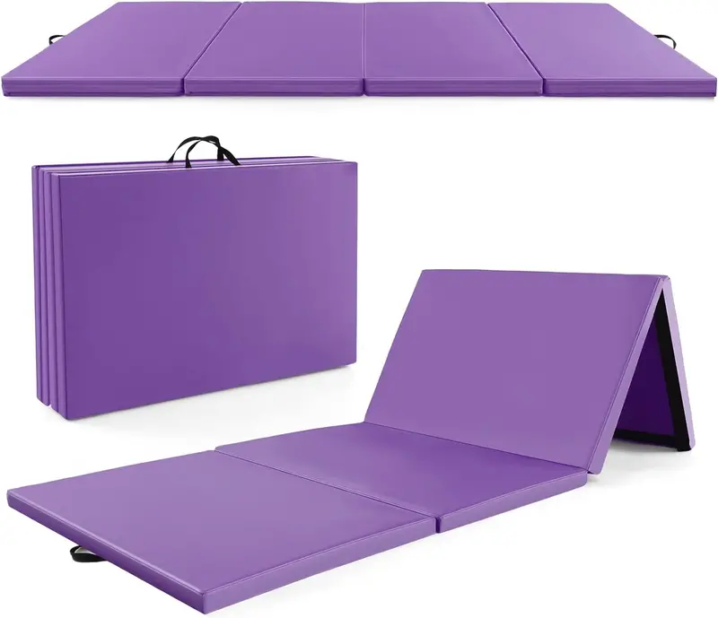 Foldable 10' x 4' Gymnastics Mat – 2-Inch PU Leather Tumbling Pad with Secure Hook-and-Loop Closure