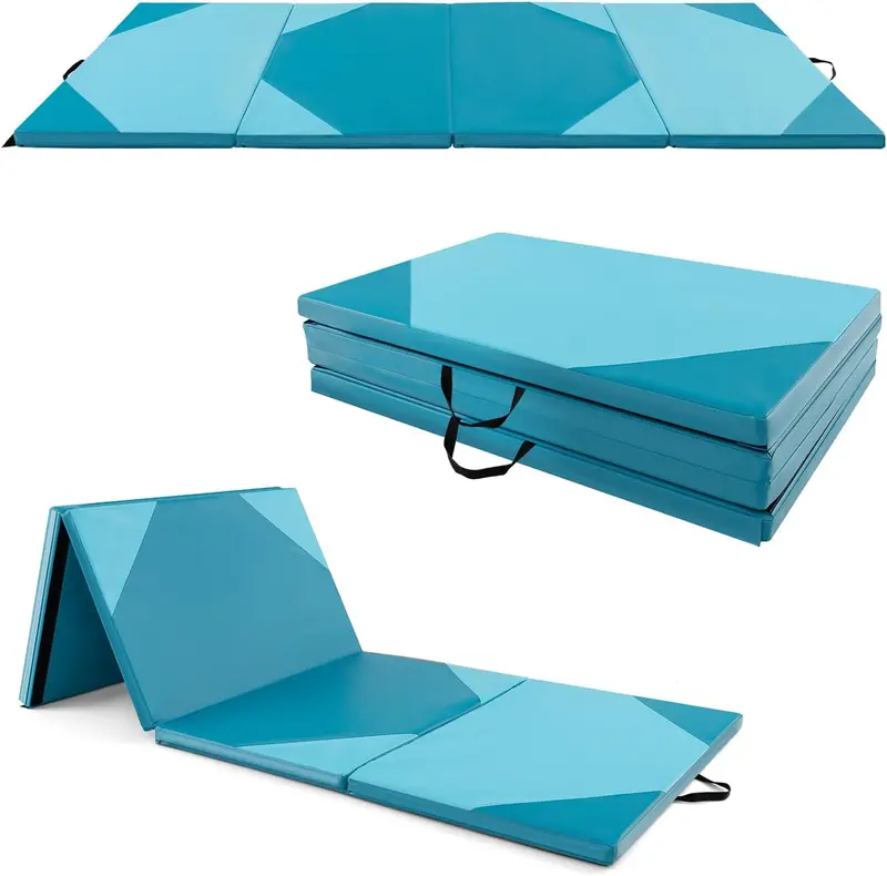 Foldable 10' x 4' Gymnastics Mat – 2-Inch PU Leather Tumbling Pad with Secure Hook-and-Loop Closure