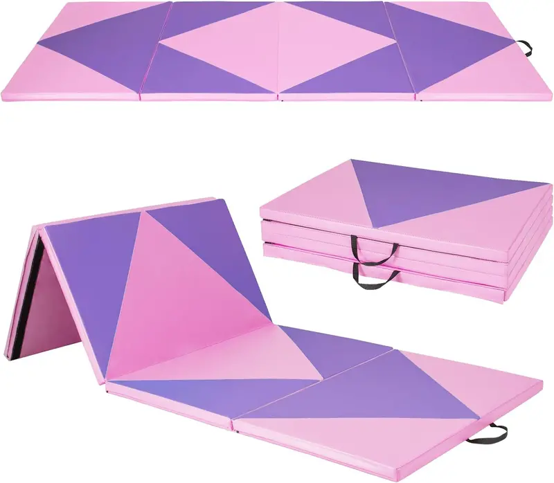 Foldable 10' x 4' Gymnastics Mat – 2-Inch PU Leather Tumbling Pad with Secure Hook-and-Loop Closure