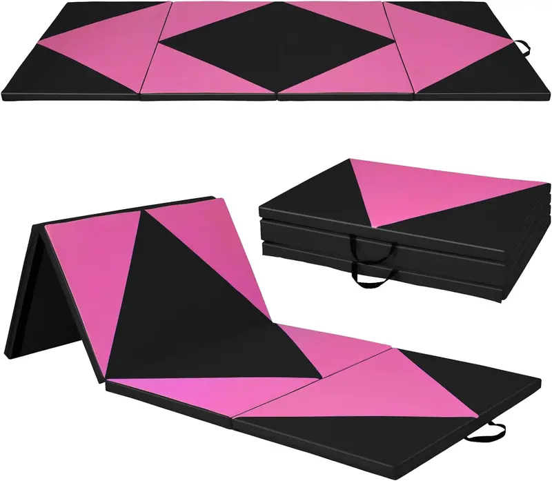 Foldable 10' x 4' Gymnastics Mat – 2-Inch PU Leather Tumbling Pad with Secure Hook-and-Loop Closure