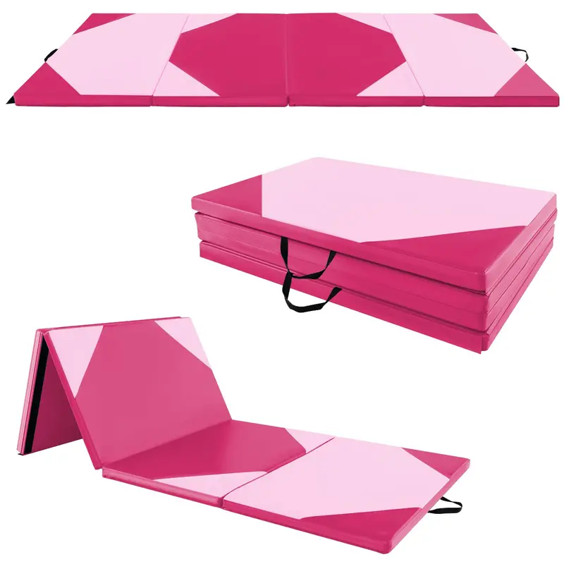 Foldable 10' x 4' Gymnastics Mat – 2-Inch PU Leather Tumbling Pad with Secure Hook-and-Loop Closure