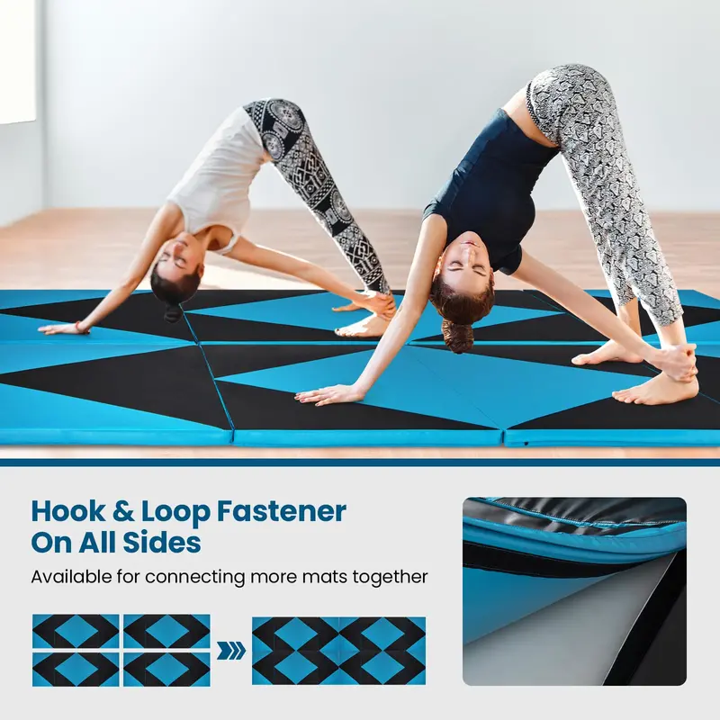 Foldable 10' x 4' Gymnastics Mat – 2-Inch PU Leather Tumbling Pad with Secure Hook-and-Loop Closure