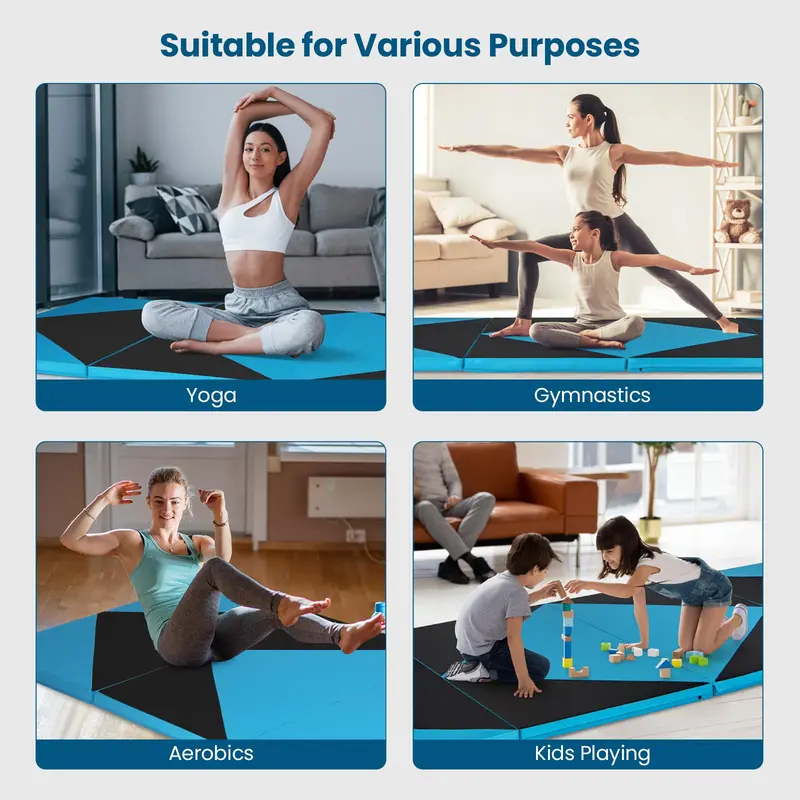 Foldable 10' x 4' Gymnastics Mat – 2-Inch PU Leather Tumbling Pad with Secure Hook-and-Loop Closure