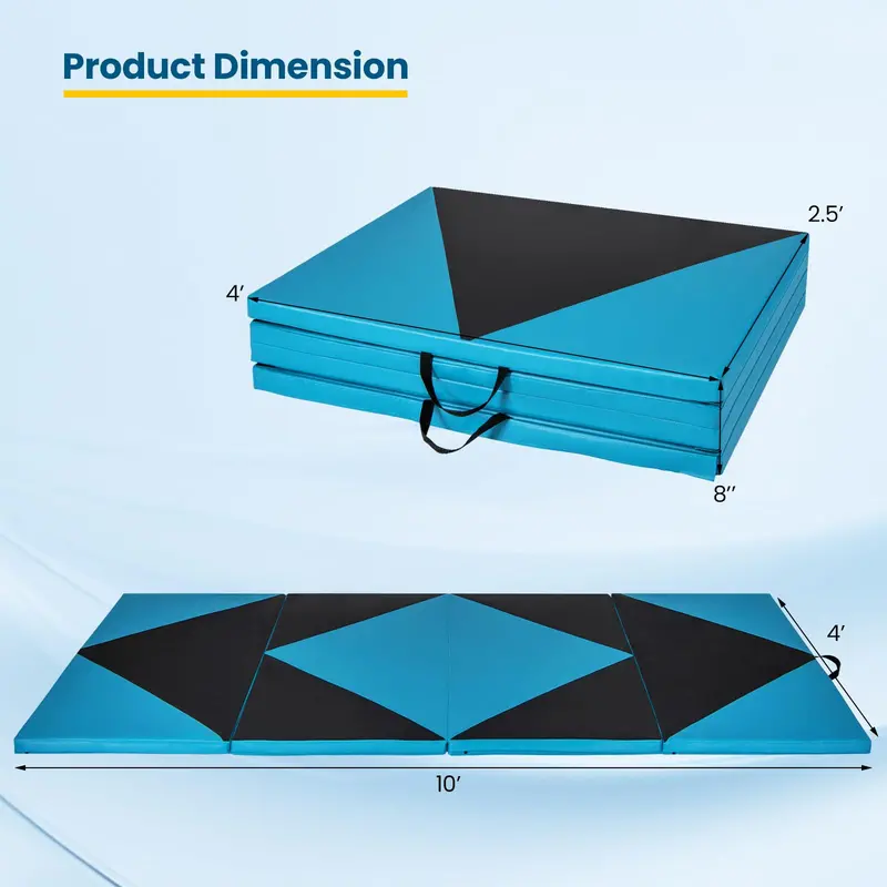 Foldable 10' x 4' Gymnastics Mat – 2-Inch PU Leather Tumbling Pad with Secure Hook-and-Loop Closure