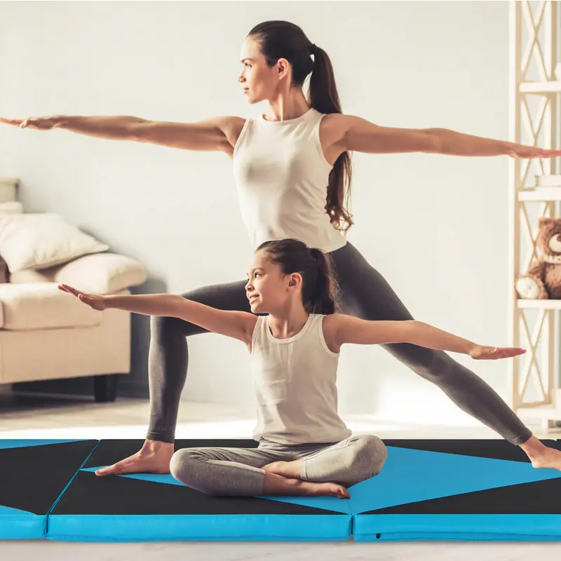 Foldable 10' x 4' Gymnastics Mat – 2-Inch PU Leather Tumbling Pad with Secure Hook-and-Loop Closure