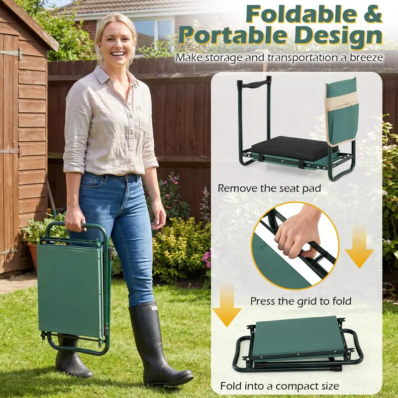 Foldable 11-Inch Garden Kneeler and Seat for Seniors