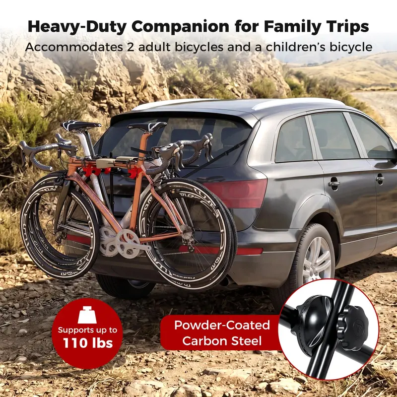 Foldable 3-Bike Trunk-Mount Carrier – Compact Carbon Steel Rack for Sedans & SUVs 2
