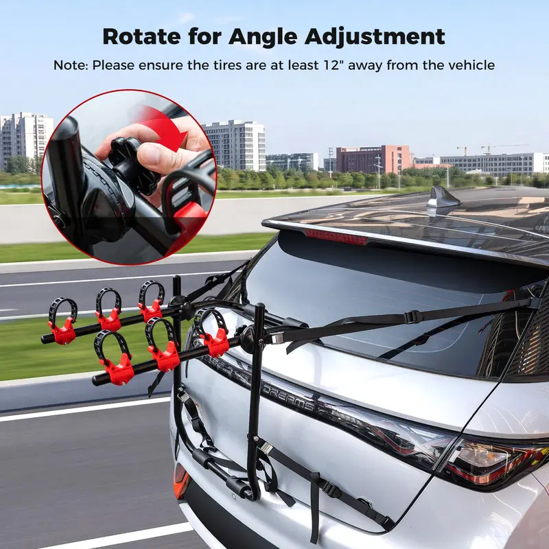 Foldable 3-Bike Trunk-Mount Carrier – Compact Carbon Steel Rack for Sedans & SUVs