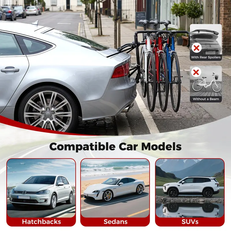 Foldable 3-Bike Trunk-Mount Carrier – Compact Carbon Steel Rack for Sedans & SUVs