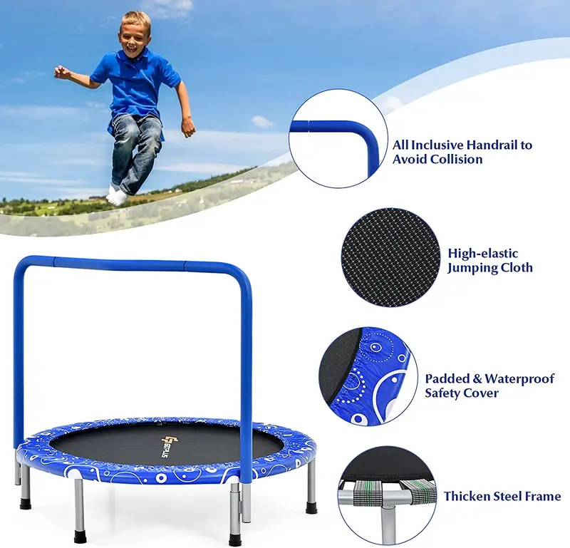 Foldable 36-Inch Kids Trampoline – Enclosed Handle, Safety Pad & Compact Rebounder