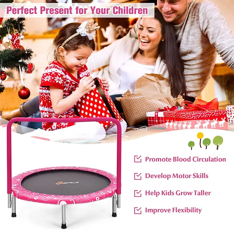 Foldable 36-Inch Kids Trampoline – Enclosed Handle, Safety Pad & Compact Rebounder