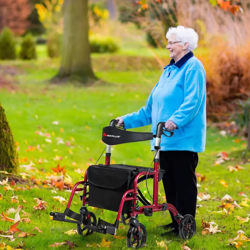 Foldable 4-Wheel Rollator Walker – Dual-Function Mobility Aid with Built-in Seat