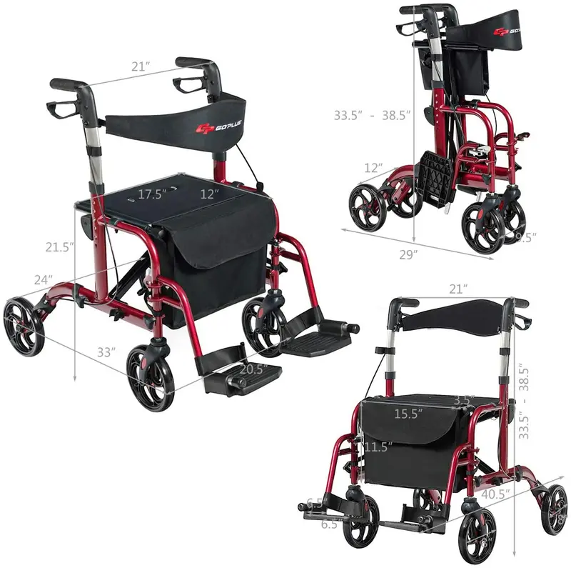 Foldable 4-Wheel Rollator Walker – Dual-Function Mobility Aid with Built-in Seat