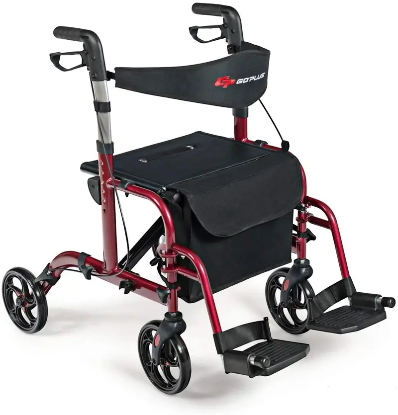 Foldable 4-Wheel Rollator Walker – Dual-Function Mobility Aid with Built-in Seat