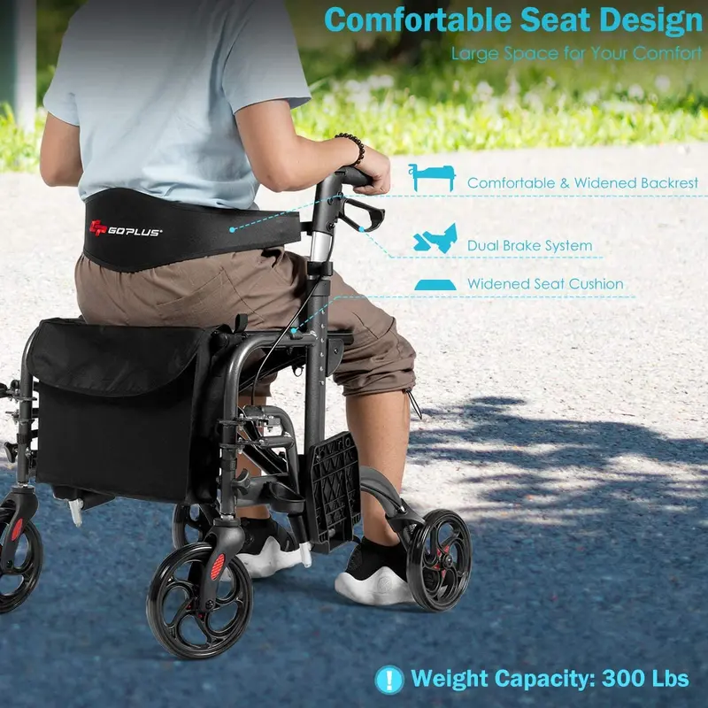 Foldable 4-Wheel Rollator Walker – Dual-Function Mobility Aid with Built-in Seat