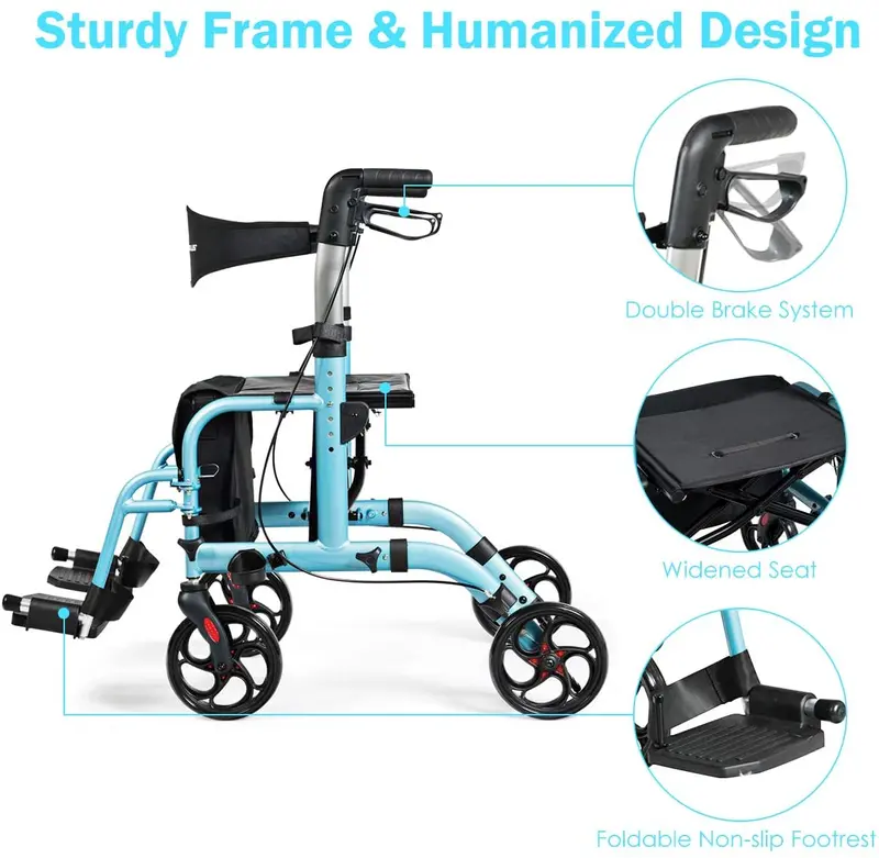Foldable 4-Wheel Rollator Walker – Dual-Function Mobility Aid with Built-in Seat