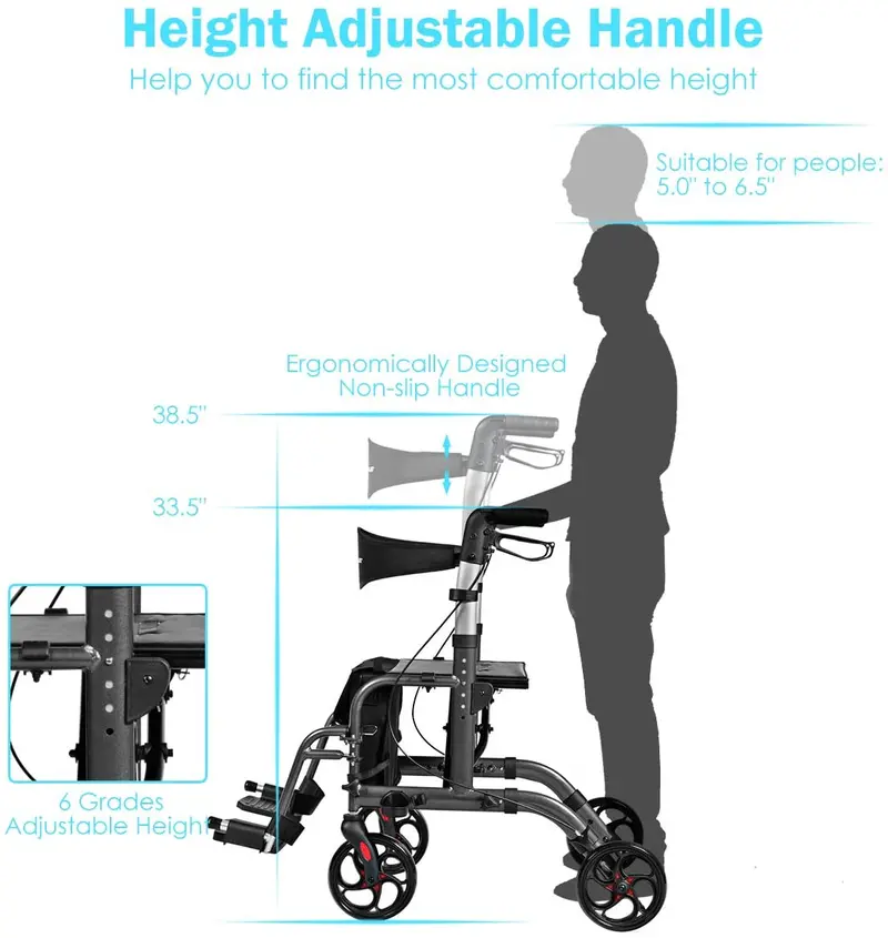 Foldable 4-Wheel Rollator Walker – Dual-Function Mobility Aid with Built-in Seat
