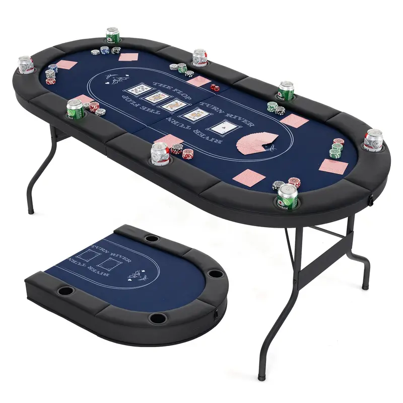 Foldable 8-Player Poker Table – 72-Inch Surface with Reinforced Metal Cup Holders