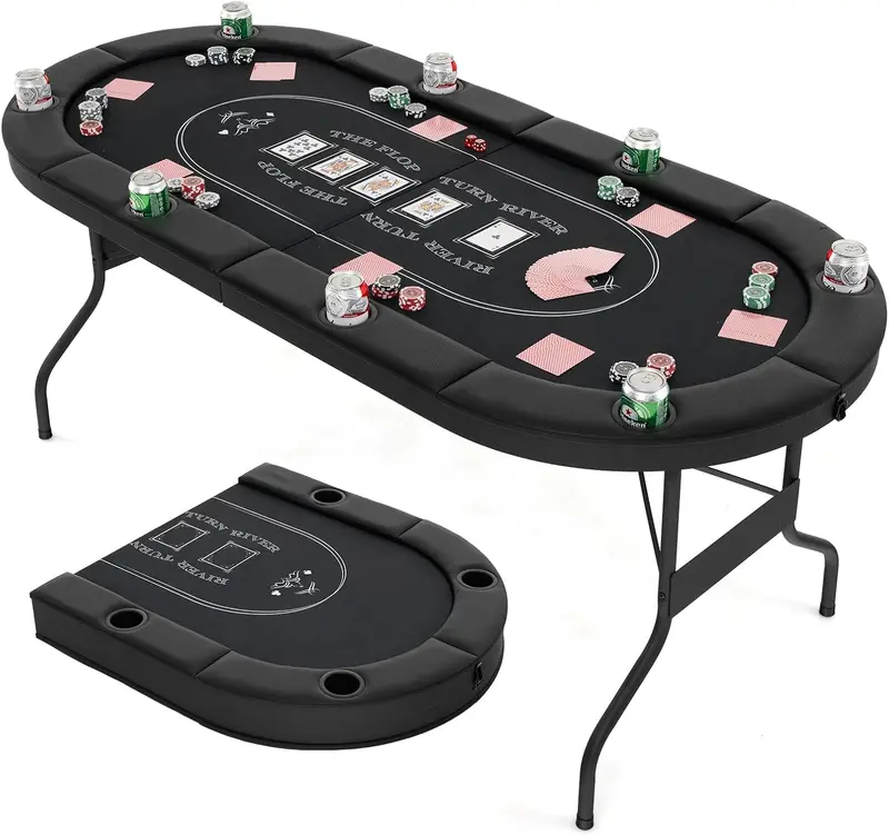 Foldable 8-Player Poker Table – 72-Inch Surface with Reinforced Metal Cup Holders