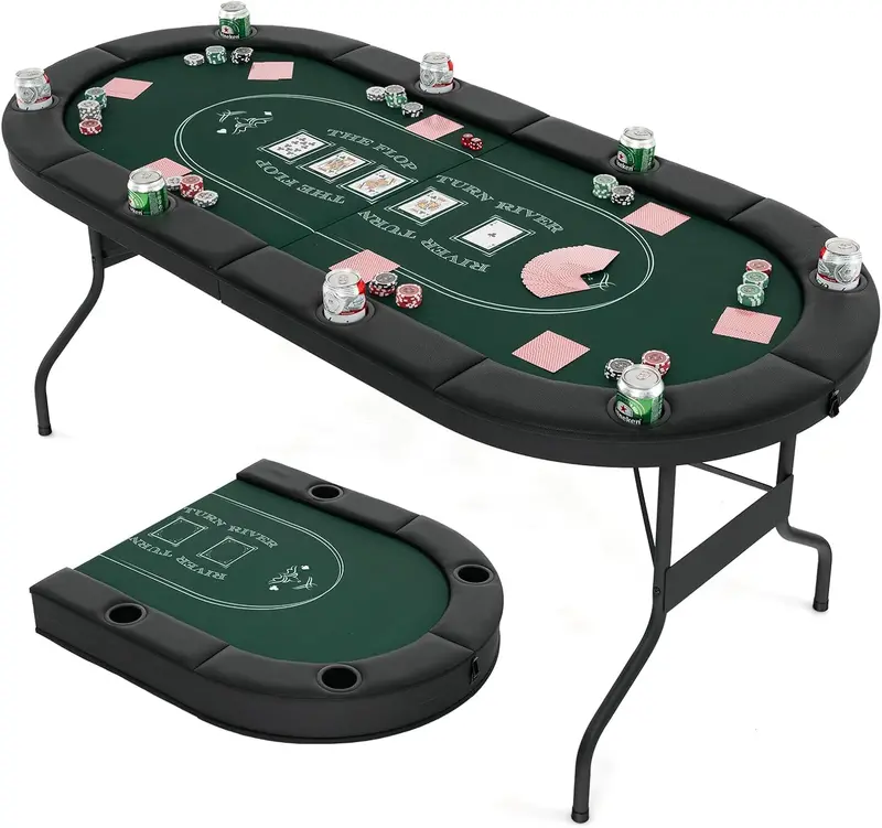 Foldable 8-Player Poker Table – 72-Inch Surface with Reinforced Metal Cup Holders