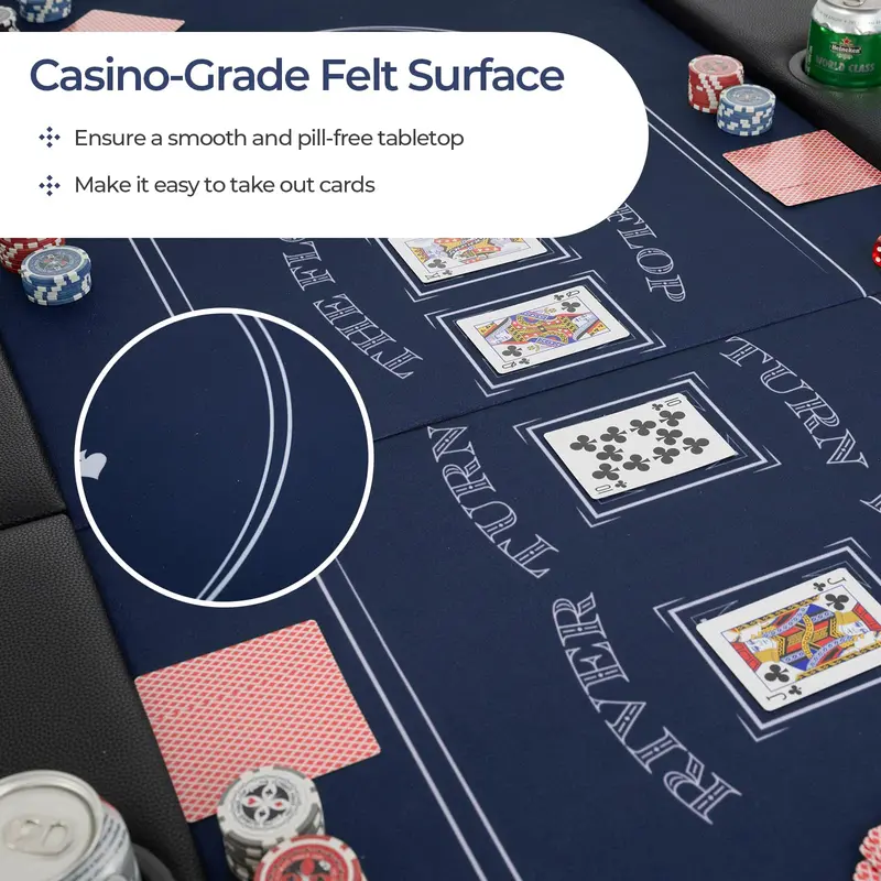Foldable 8-Player Poker Table – 72-Inch Surface with Reinforced Metal Cup Holders