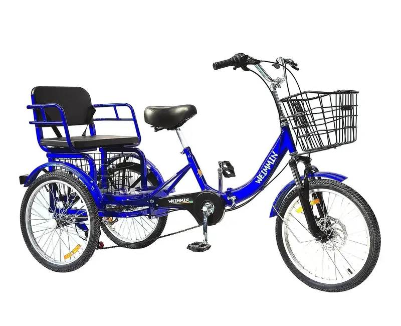 Foldable Adult Tricycle – 20-Inch 7-Speed Blue Star-Striped 3-Wheeler for Comfortable Commuting