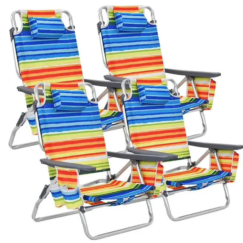 Foldable Backpack Beach Chairs – 4-Pack Lightweight Outdoor Seating with 5-Position Recline