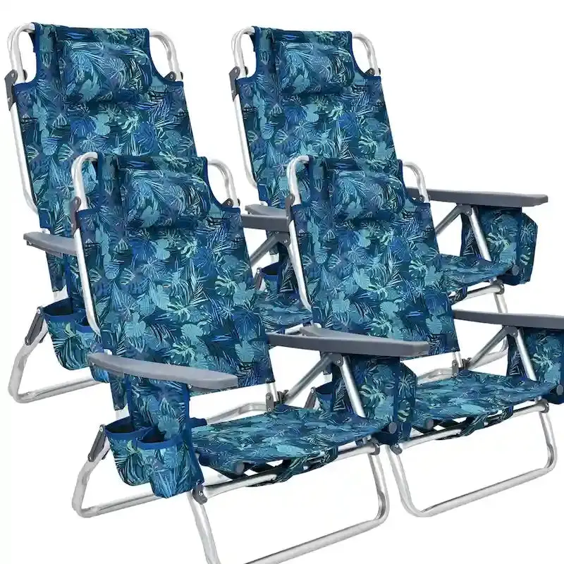 Foldable Backpack Beach Chairs – 4-Pack Lightweight Outdoor Seating with 5-Position Recline