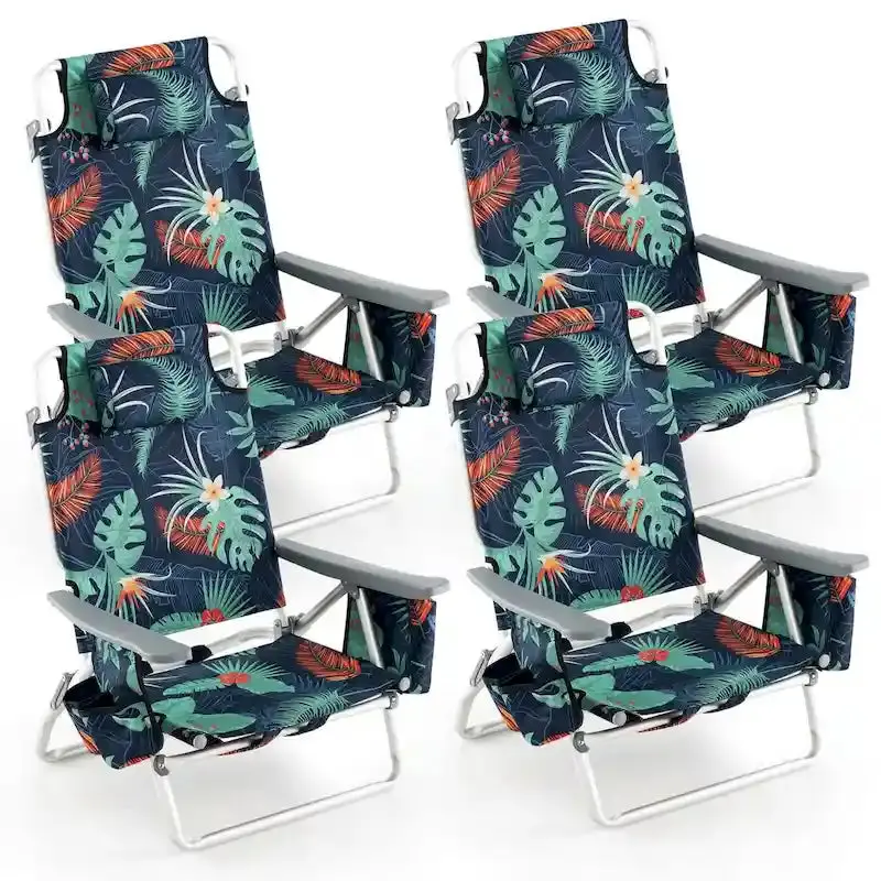 Foldable Backpack Beach Chairs – 4-Pack Lightweight Outdoor Seating with 5-Position Recline