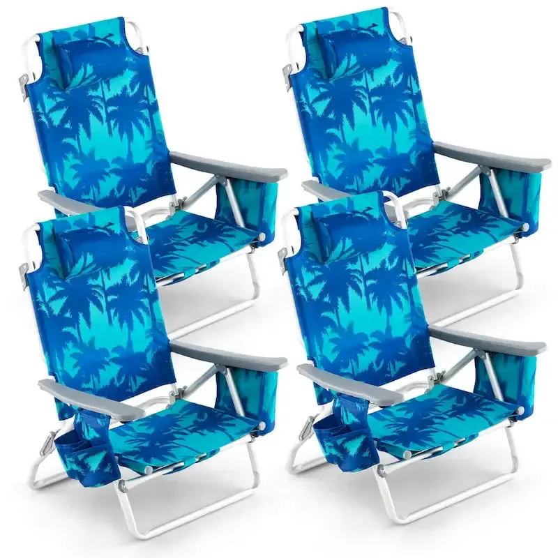 Foldable Backpack Beach Chairs – 4-Pack Lightweight Outdoor Seating with 5-Position Recline
