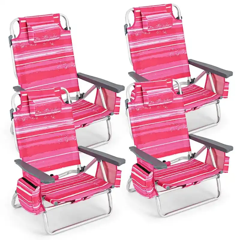 Foldable Backpack Beach Chairs – 4-Pack Lightweight Outdoor Seating with 5-Position Recline