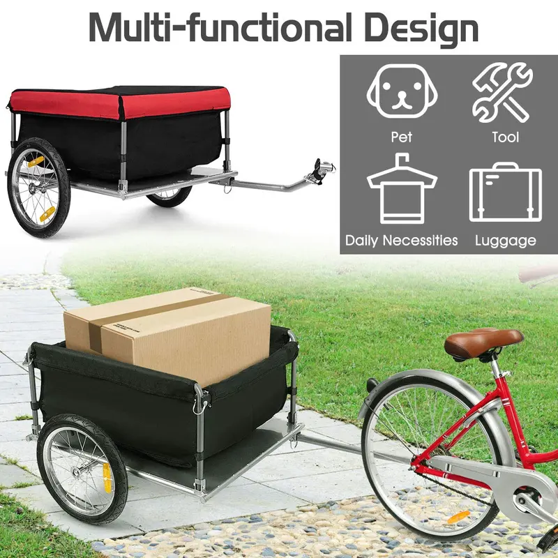 Foldable Bicycle Cargo Trailer with Quick-Release Frame and 16-Inch All-Terrain Wheels