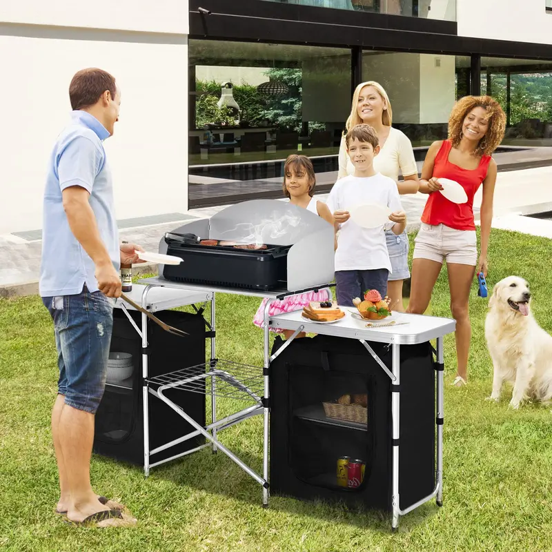 Foldable Camping Kitchen Table with Integrated Storage Compartments 2