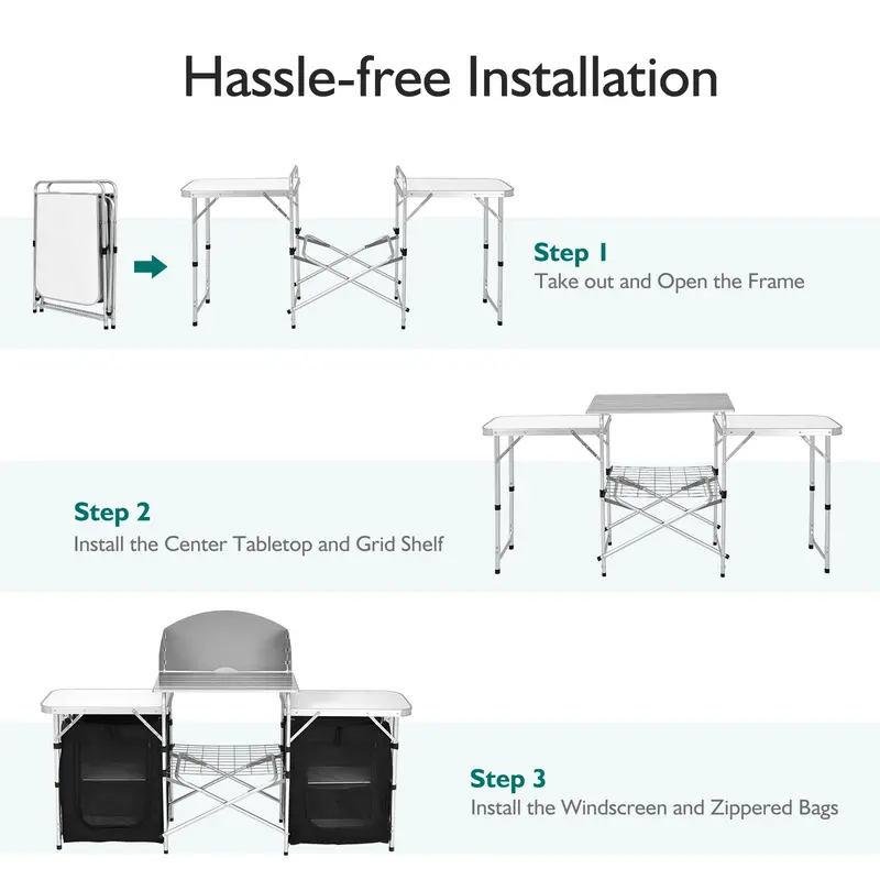 Foldable Camping Kitchen Table with Integrated Storage Compartments