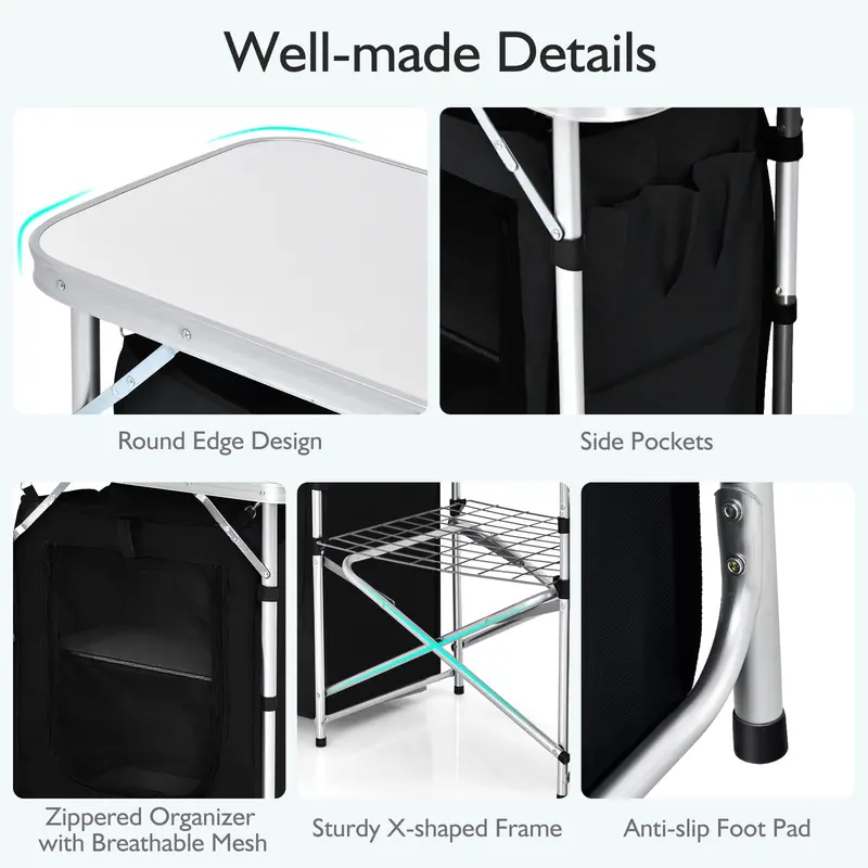 Foldable Camping Kitchen Table with Integrated Storage Compartments