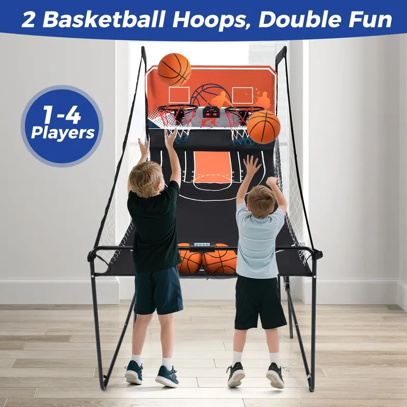 Foldable Dual-Lane Basketball Arcade Game with LCD Score Display and 4 Game Balls 2