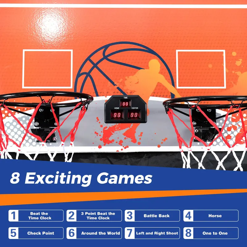 Foldable Dual-Lane Basketball Arcade Game with LCD Score Display and 4 Game Balls